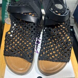 Blowfish Black and Tan Woven Sandals